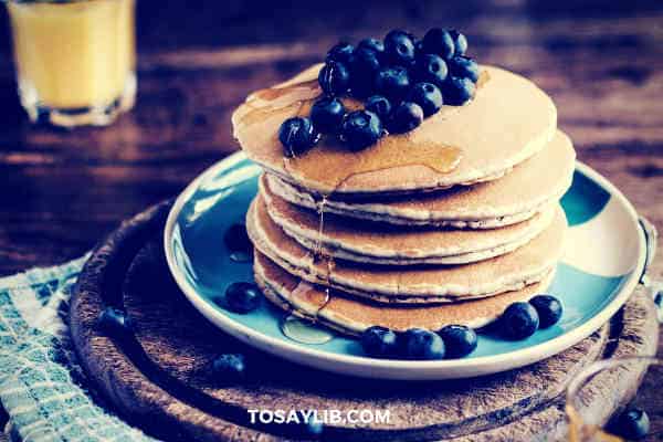 pancakes blueberries honey