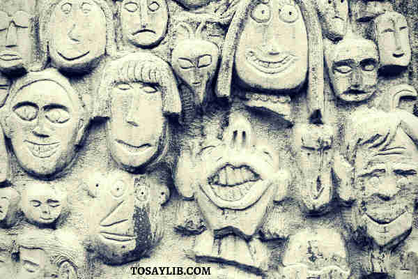 sculpture different cartoon faces