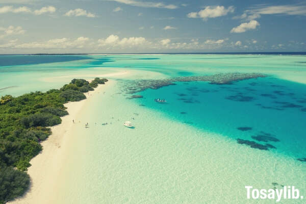 aerial shot drone flying beach island