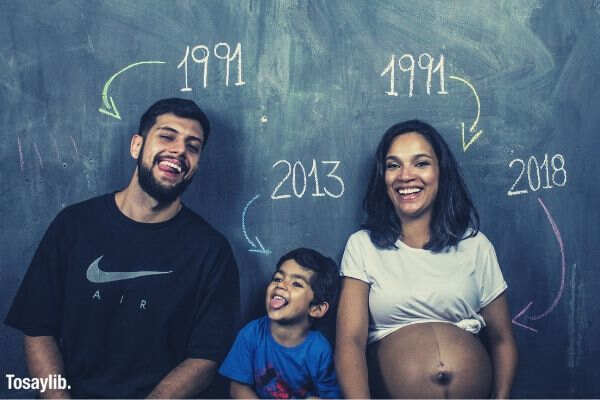 pregnant mommy daddy kid blackboard year