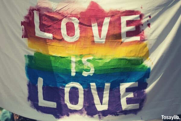white and multicolored love is love banner