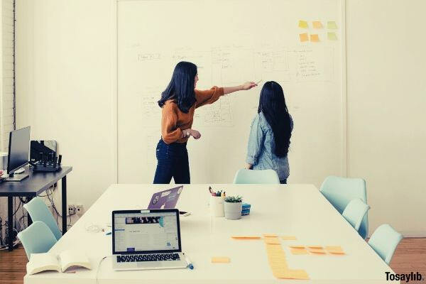 woman in brown long sleeves in front of whiteboard