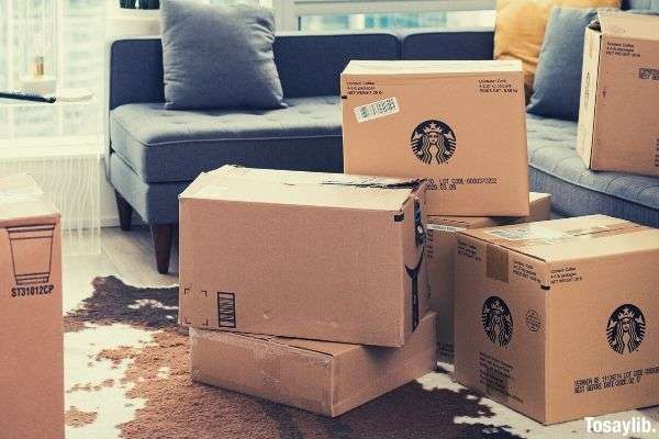 cardboard boxes on living room