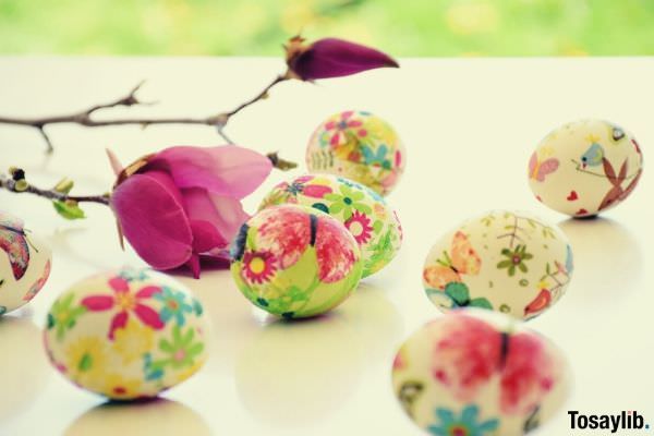 pink rose and easter floral decorated eggs