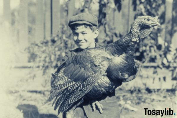 boy black and white photo holding a turkey
