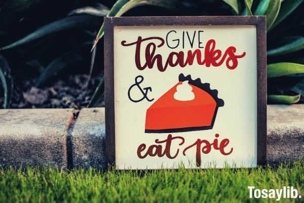 give thanks and eat pie signage grass