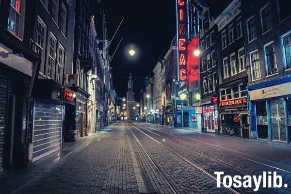 empty street buildings night shot lights