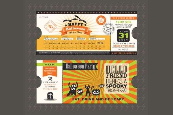 halloween card train ticket pass style