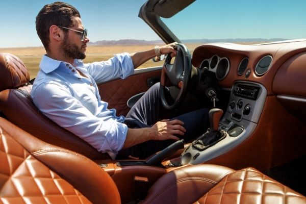 handsome man near car luxury life driving sunlight