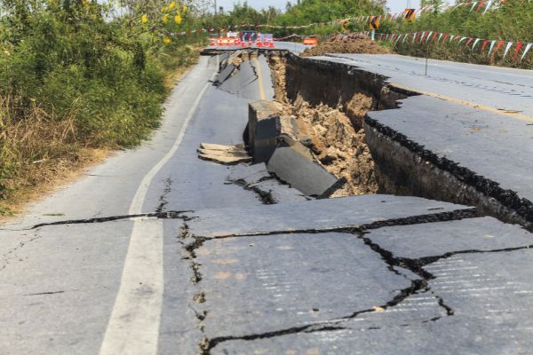 cracked road after earthquake devastating