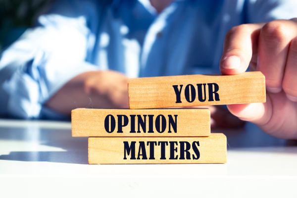 your opinion matters words wooden blocks