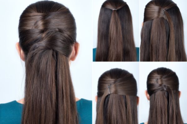 tutorial photo simple hairstyle pinned half