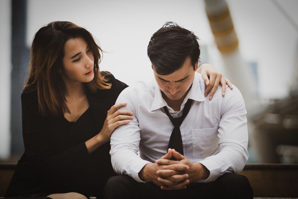 businessman tired sitting stressful city man and woman