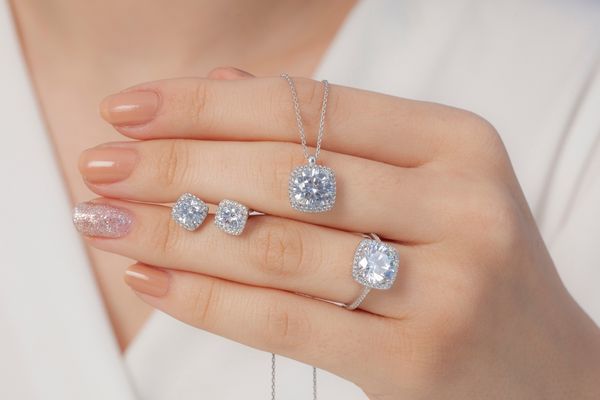 square stone diamond jewelry set white