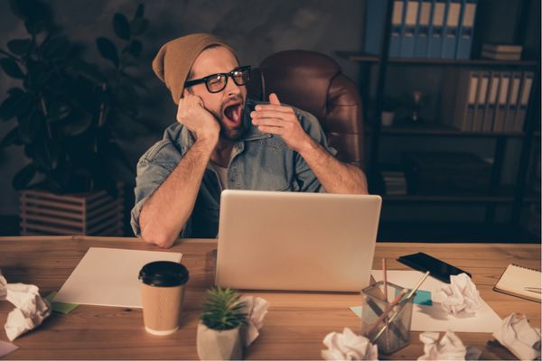 photo desolate exhausted overworked man trying yawning