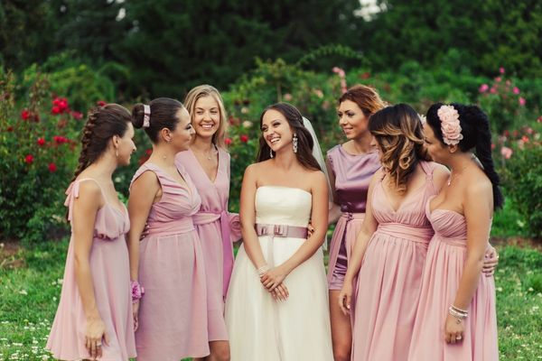 feature-bride bridesmaids summer floral blossom park maid of honor