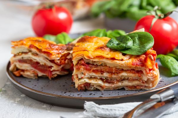 Homemade vegetarian lasagna tomato basil