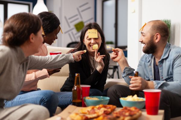 Feature-friends-enjoying-drinking game chips sticky memo