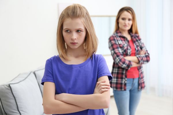 Quarrelled Mother and teen Daughter at Home