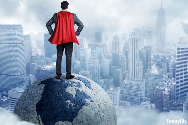 Superhero Businessman red cape climate change problem