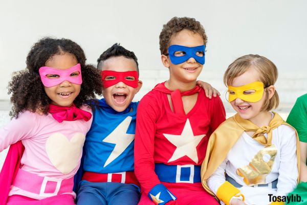 Superheroes Cheerful Kids Expressing Positivity costume design