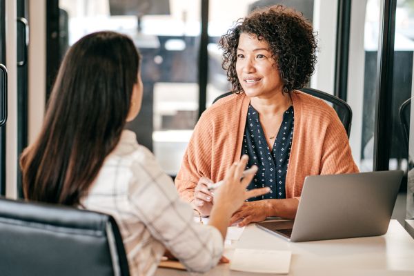 Women job interview human resources manager asks questions